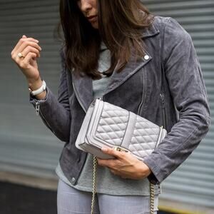 Blank NYC No Limit 100% Suede Leather Motorcycle Biker Jacket Gray Small